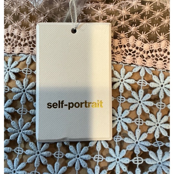 Self Portrait Lace Trimmed Maxi Dress Pink/Blue Floral Sheer Sleeve Size 6 Nwt - Picture 8 of 9